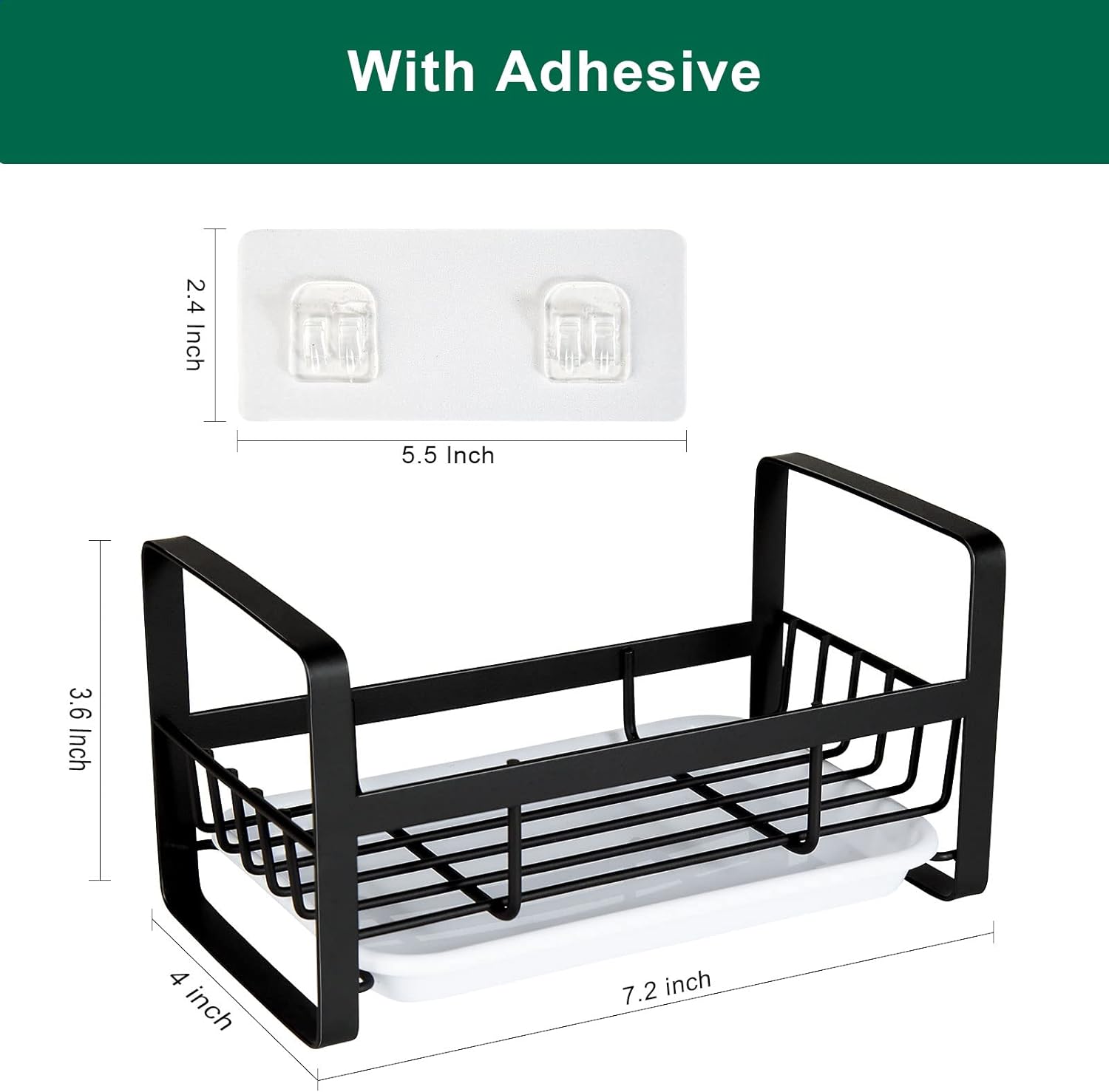 Sponge Holder for Kitchen Sink- Stainless Steel Kitchen Sink Caddy for Organizing Sponge, Brush  Soap Dish Dispenser, Kitchen Sink Organizer Rack with Adhesive or Counter top, Black
