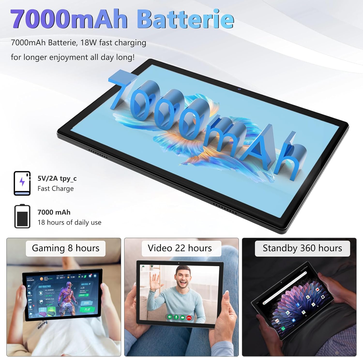 2024 Newest Android 13 Tablets 10 Inch, 5G Wifi Tablet Mit 16GB RAM+128GB ROM(1TB TF),2 In 1 Tablet with keyboard Mouse Pen-Octa-Core2.0Ghz|7000mAh|1080FHD|13MP Camera|WLAN GPS OTG Typ-c-Silvery