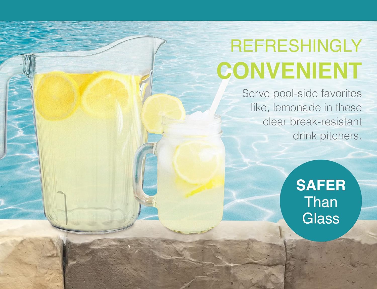 Arrow Home Products Clear Plastic Pitcher, 60 Ounce - 6 Pack Bulk Set for Bars and Restaurants - Space-Saving Stackable Design - Fill with Ice Water, Beer - Made in the USA, BPA Free, Dishwasher Safe