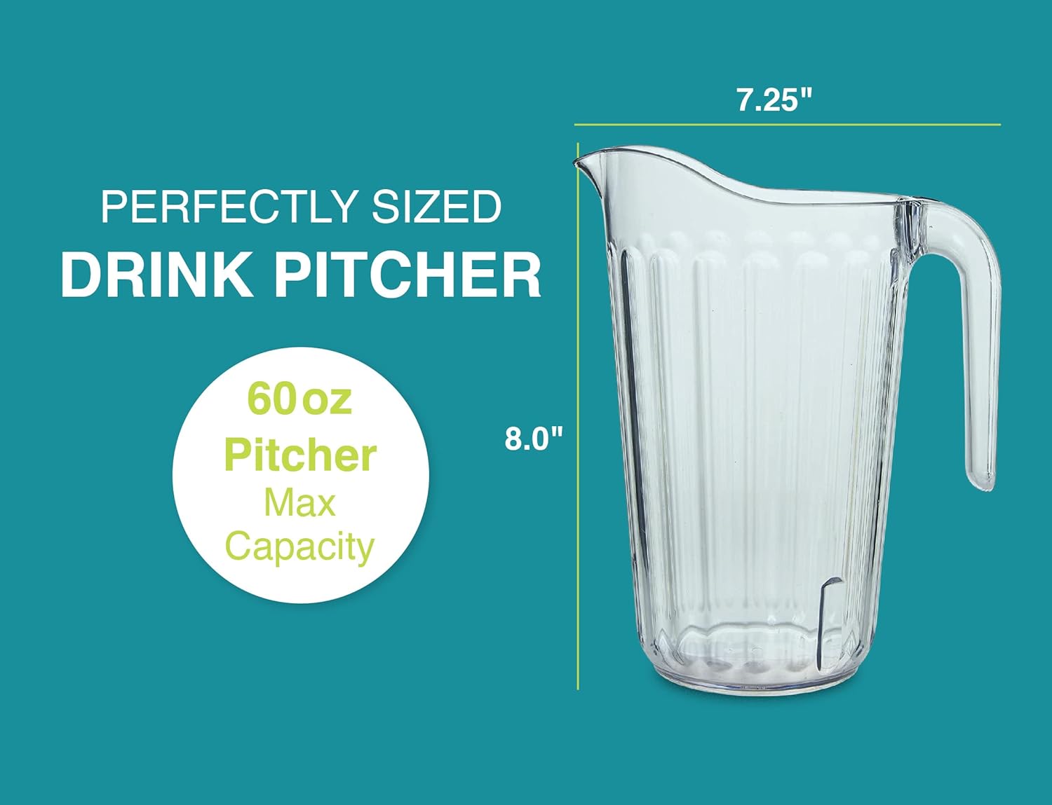 Arrow Home Products Clear Plastic Pitcher, 60 Ounce - 6 Pack Bulk Set for Bars and Restaurants - Space-Saving Stackable Design - Fill with Ice Water, Beer - Made in the USA, BPA Free, Dishwasher Safe