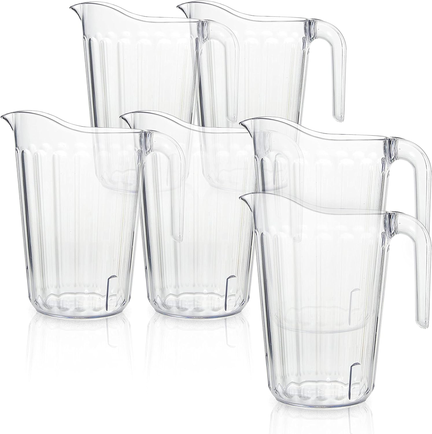 Arrow Home Products Clear Plastic Pitcher, 60 Ounce - 6 Pack Bulk Set for Bars and Restaurants - Space-Saving Stackable Design - Fill with Ice Water, Beer - Made in the USA, BPA Free, Dishwasher Safe