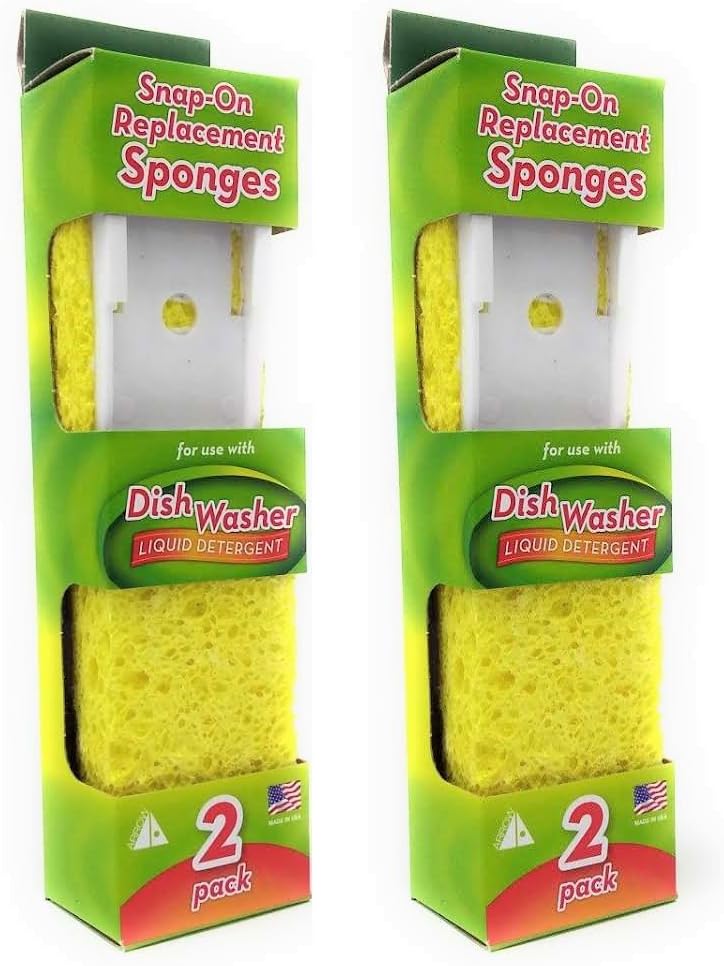 Arrow Home Products Dish Wand Sponge Refills, 4 Pack - Replacement Sponge Heads for Dish Wand, Made in USA - For Quick, Convenient Cleaning, Easy to Refill, Built-In Scrubber, Ideal for Dishes  Pans