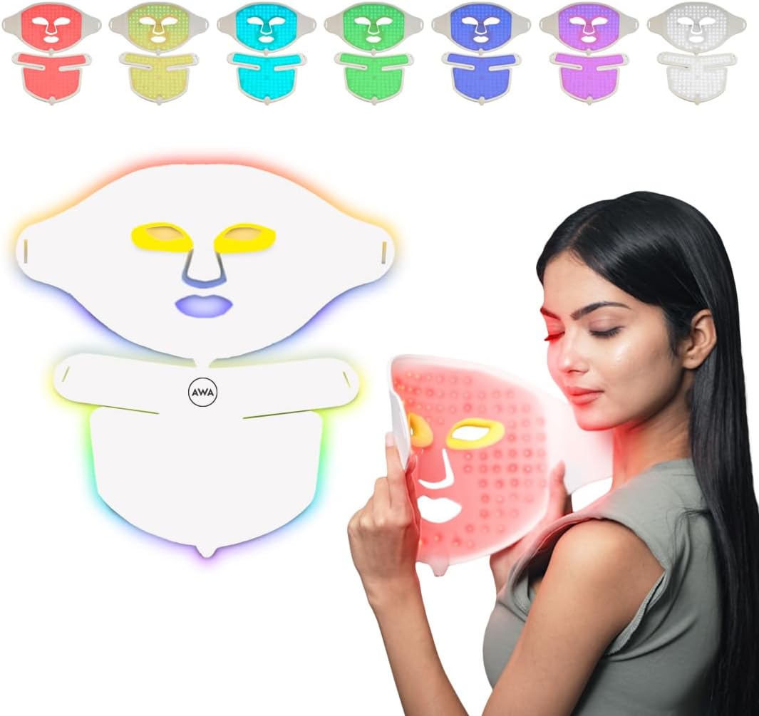 AWA Red Light Therapy Face Mask, Red Light Therapy for Face  Neck, 7 Colors LED Red Light Face Mask Therapy At Home LX300
