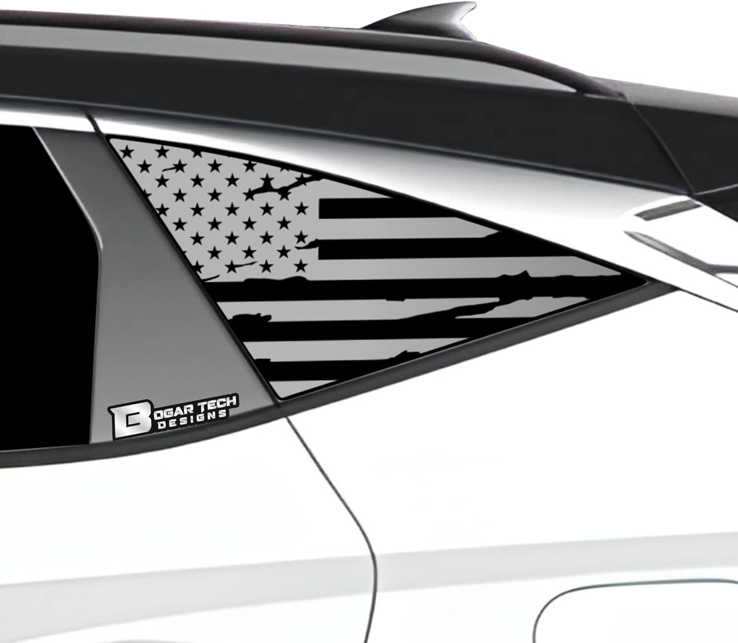 BOGAR TECH DESIGNS Precut Quarter Window Distressed American Flag Vinyl Decal Sticker Compatible with Hyundai Tucson 2022 2023+, Matte Black