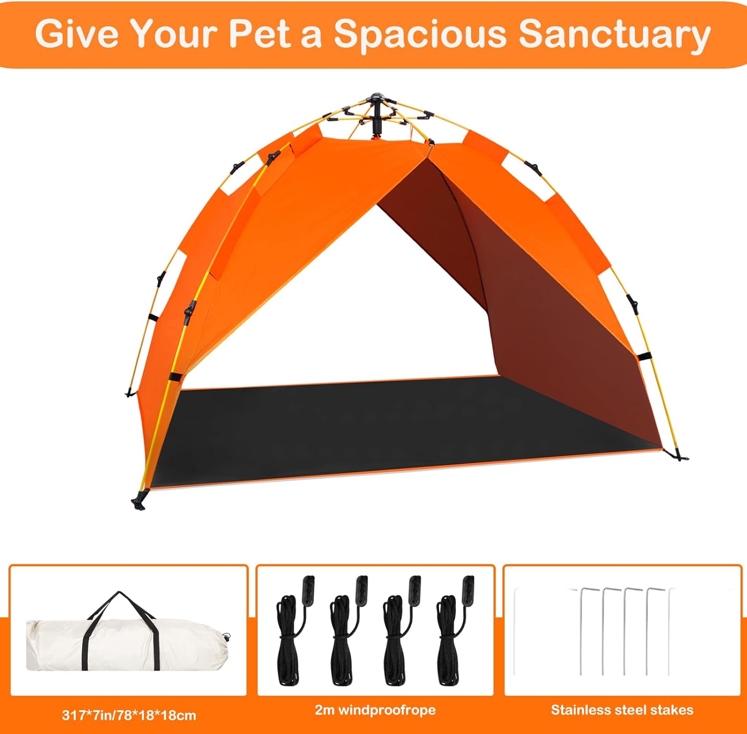 CAREDPETS Dog Canopy Shade Shelter Tent for Large XL XXL Elevated Raised Dog Bed Cots,Outside Pet Sun Umbrella Outdoor Dog House, Quick Setup  No Assembly Needed, Orange 70X55 (Cots Not Included)
