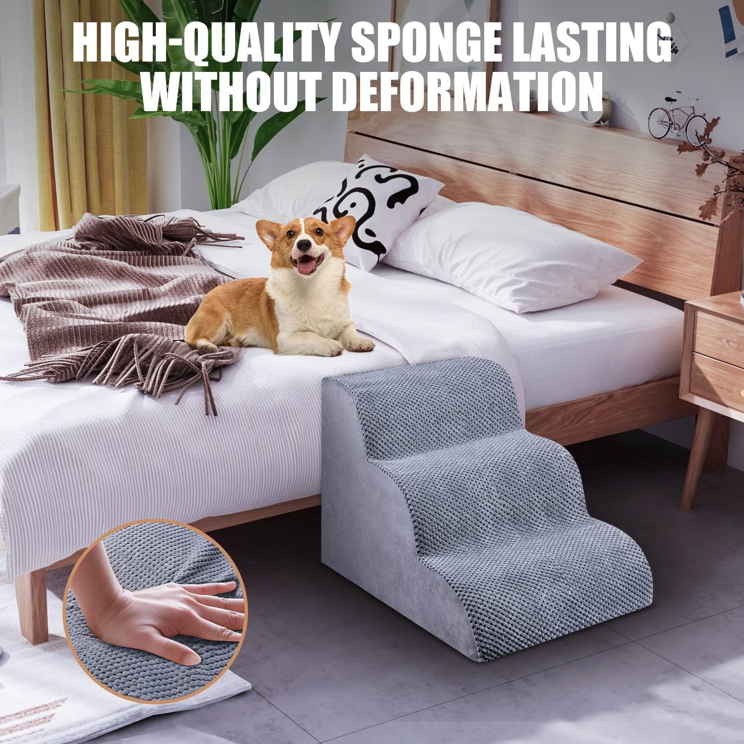 Chic Threads Dog Stairs for High Beds, 4-Step Dog Steps for Couch, Pet Stairs for Small Dogs and Cats, Non-Slip, Stable Indoor Dog Steps for high Bed