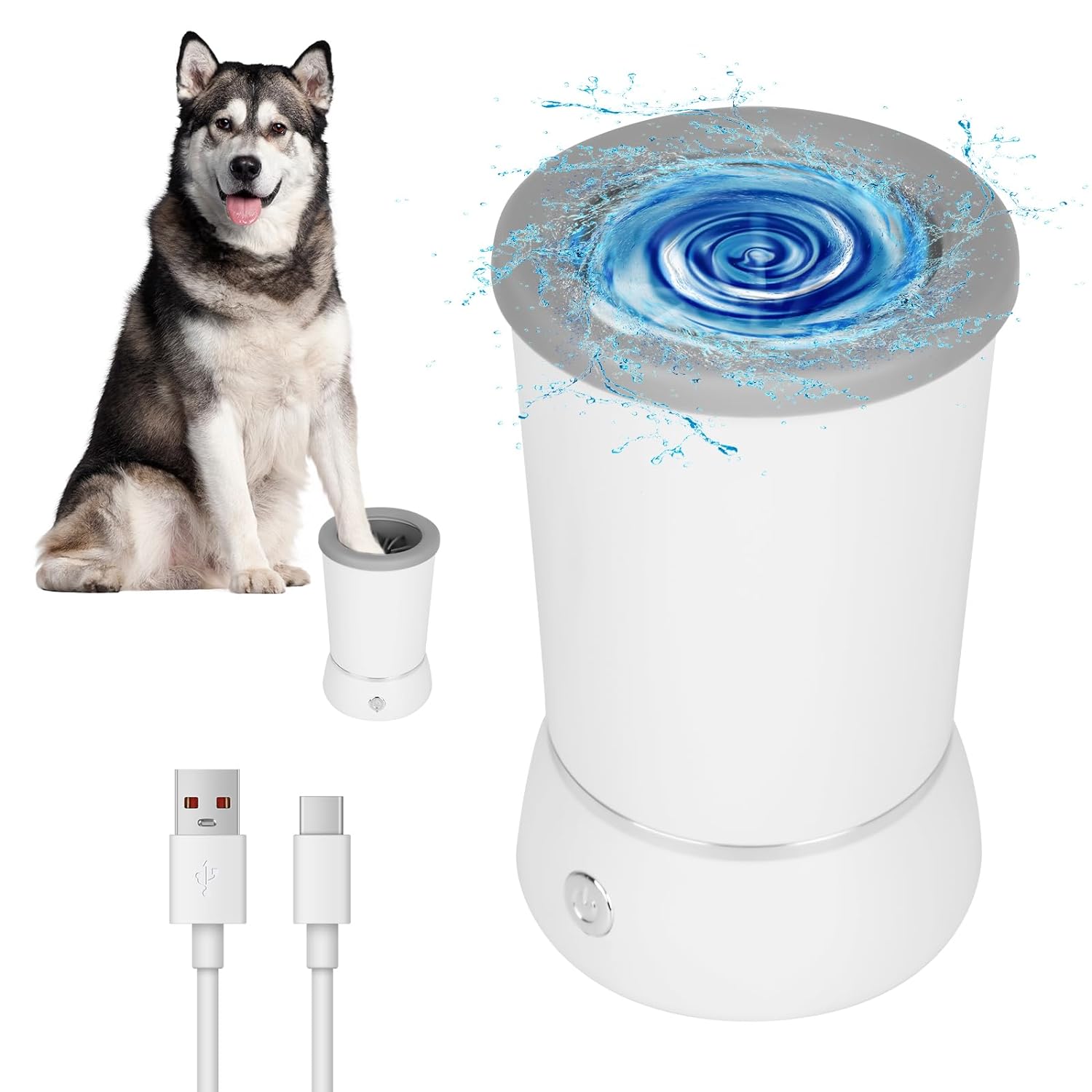 Dog Paw Cleaner，Automatic paw cleaner for dogs, type-c Charging, Small, MediumPets Can Be Used easy to carry (White)