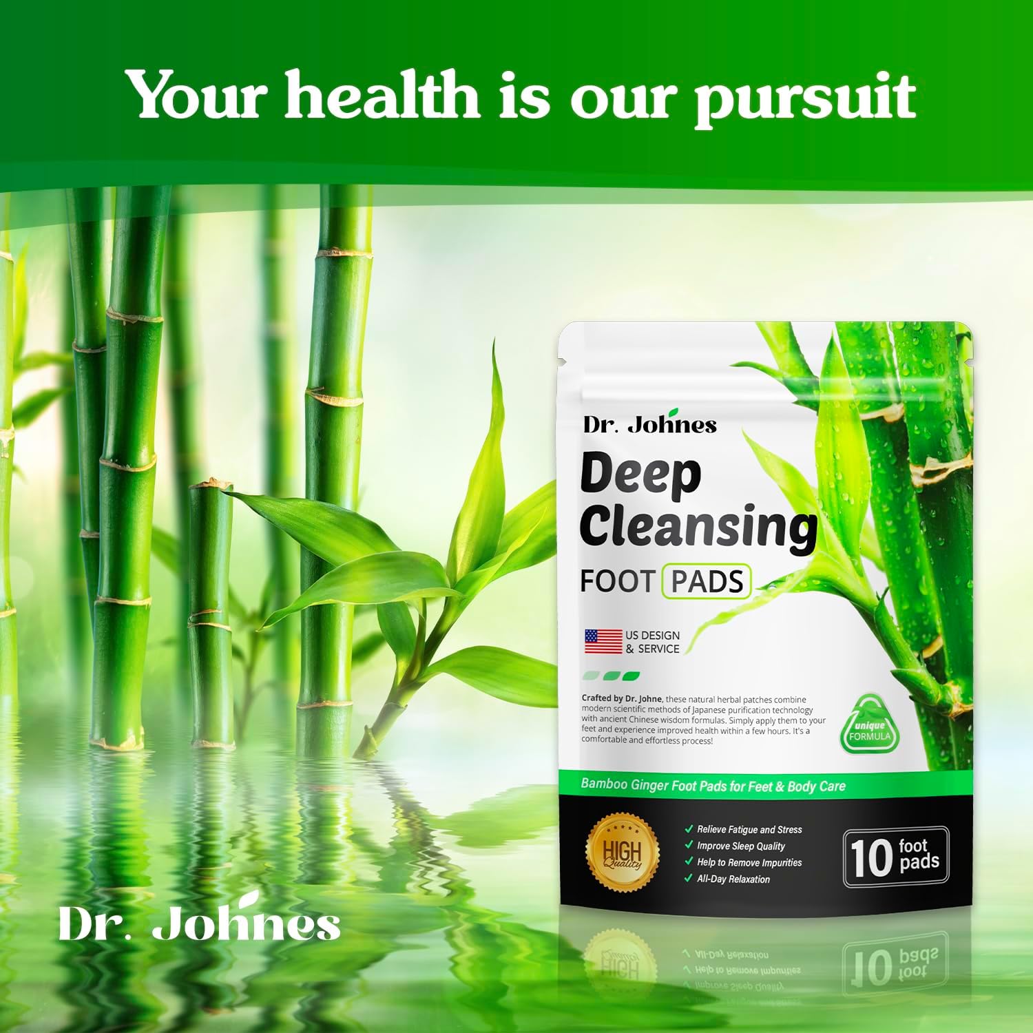 Dr. Johnes Deep Cleansing Foot Pads, Foot Paches, Bamboo Foot Paches, Ginger Foot Pads for Better Sleep 10 PCS