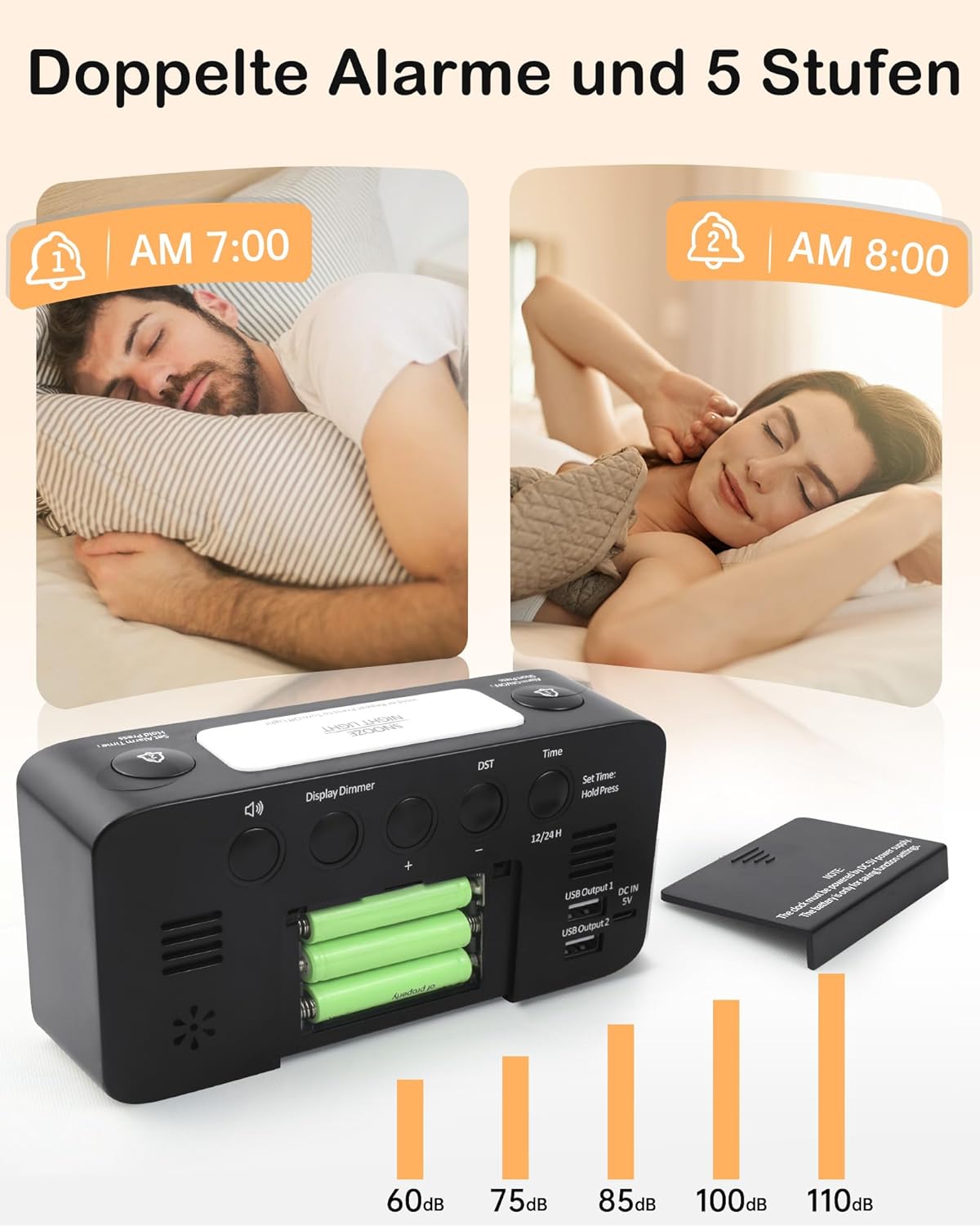 Dynamic RGB Mirror Alarm Clock for Bedroom, 15-Color Mode/7 Large LED Screen/3 Dimmer + OFF,7 Color Nightlight,2 USB Phone Charger,5-Level Loud Alarm,12/24H,Plug in Rainbow Clock for Kid Deep Sleeper