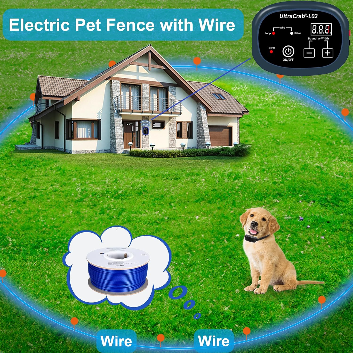 Electric Fence for 2 Dogs， In-Ground Pet Fence - Underground Electric Pet Fence System with Waterproof and Rechargeable Training Collar - Electric Fence for 2 Dogs