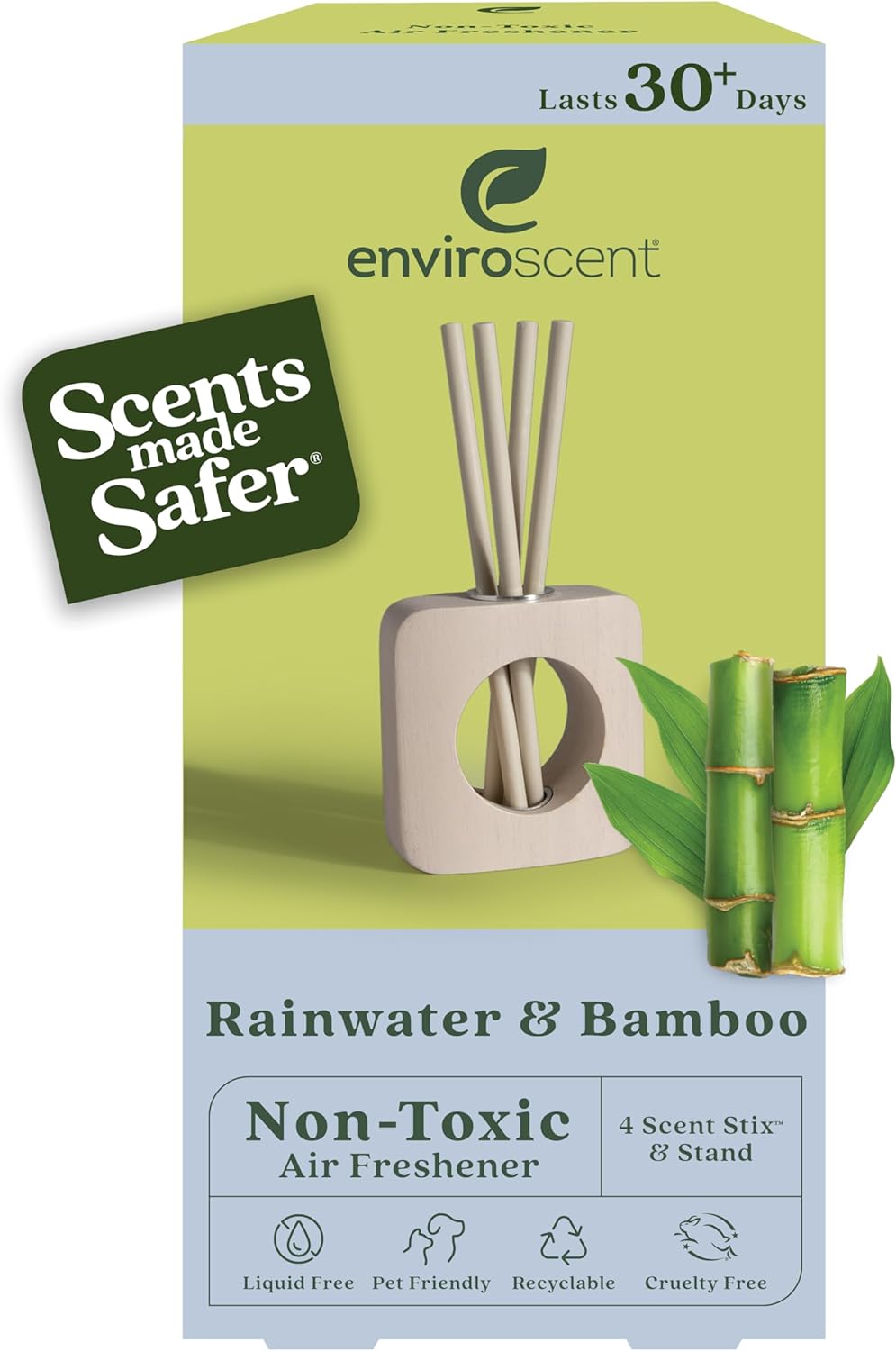 Enviroscent Non-Toxic Air Freshener for Home (Rainwater  Bamboo) Essential Oil Diffuser | Air Freshener + Room Freshener | Home Fragrance Last Over 30 Days | 1 Mango Wood Stand  1 Scent Stix Refill