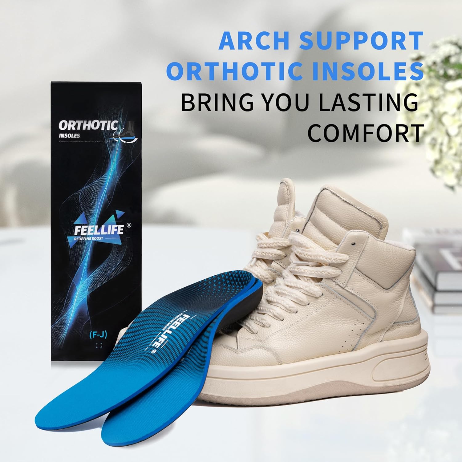 FEELLIFE Plantar Fasciitis Relieve Feet Insoles,Arch Supports Shoe Insoles for Flat Feet,Orthotic Inserts for Foot  Heel Pain [Men 8-8 1/2 | Women 10-10 1/2]