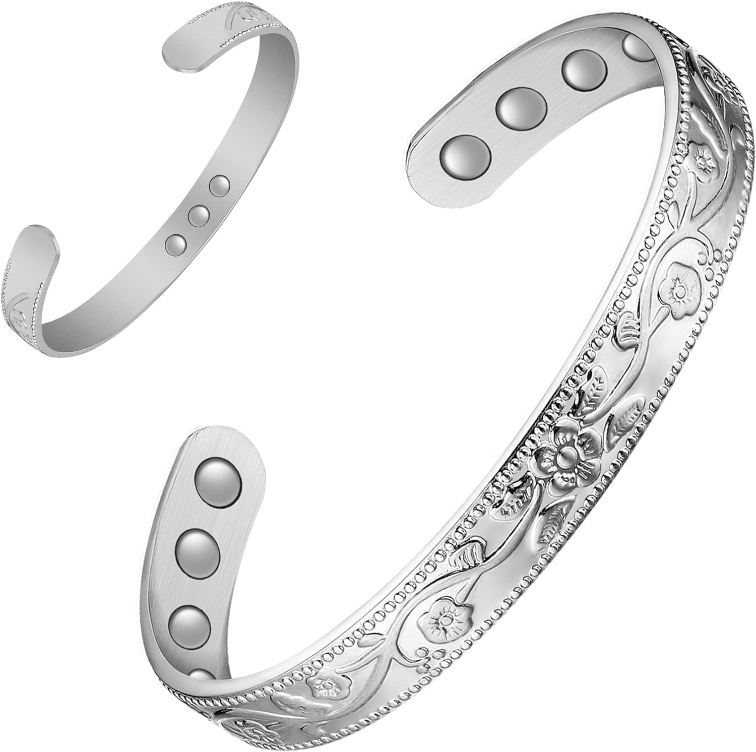 Feraco Copper Bracelet for Women Arthritis  Joint, Magnetic Bracelets for Women Pain Relief, 99.99% Pure Copper Cuff Bangle with 3500 Gauss Healing Magnets, Adjustable, Vintage Flower Collection