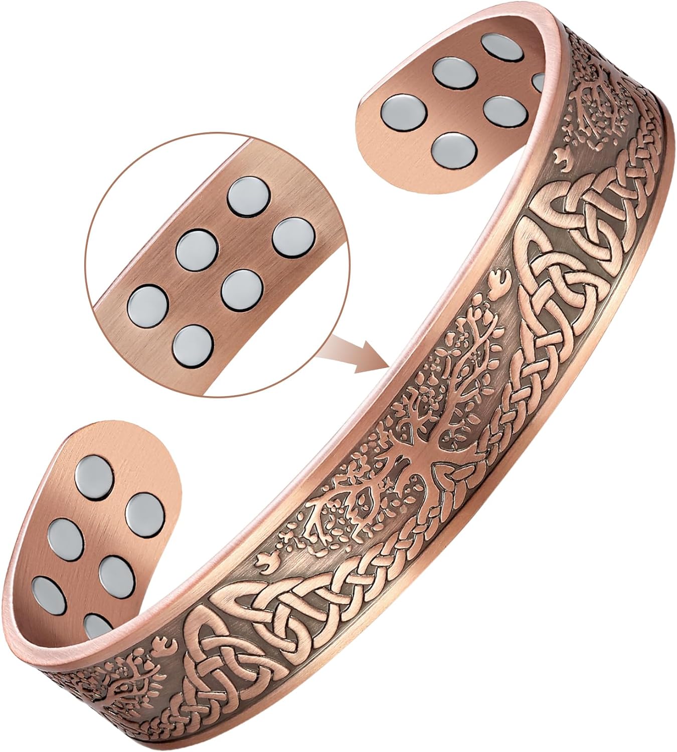 Feraco Copper Magnetic Bracelets for Men Women with Healing Magnets, Tree of Life Pattern, 99.99% Pure Solid Copper Therapy Cuff Bangle, Health Jewelry Gift