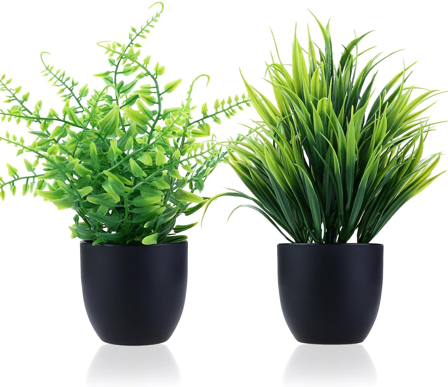 GREENTIME 2 Pack Fake Plants in Black Pot Small Artificial Plant Wheat Grass for Home Decor Faux Fern Greenery Indoor Plant Bathroom Shelf Home Office Desk Bedroom Cabinet Kitchen Table Decoration