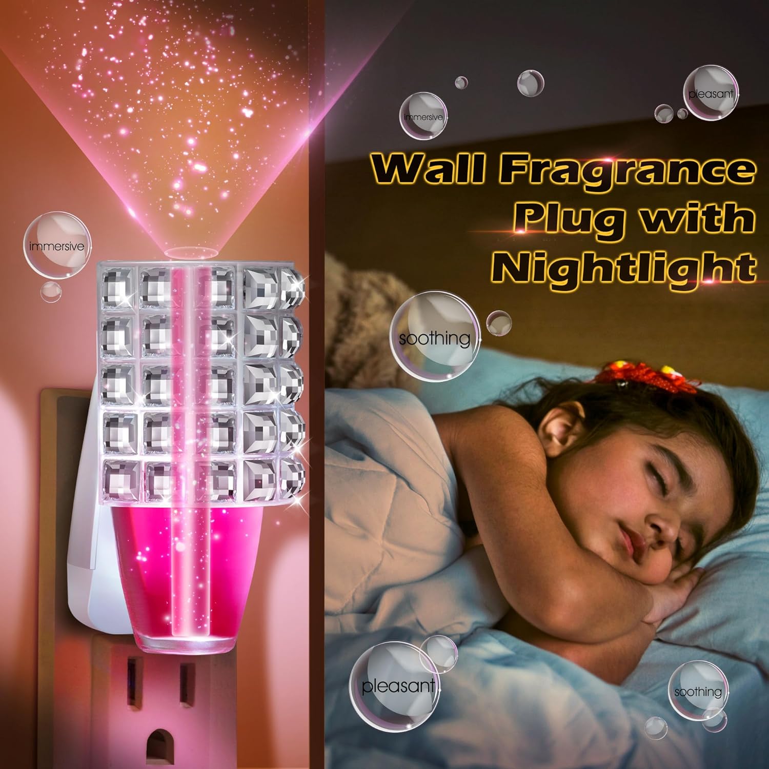 Hohean Wall Fragrance Plug in with Night Light, Compatible with Bath  Body Works WallFlower Fragrance, Wall Plug Essential Oil Diffuser with Nightlight for Home, Office (Square Rhinestone, White)