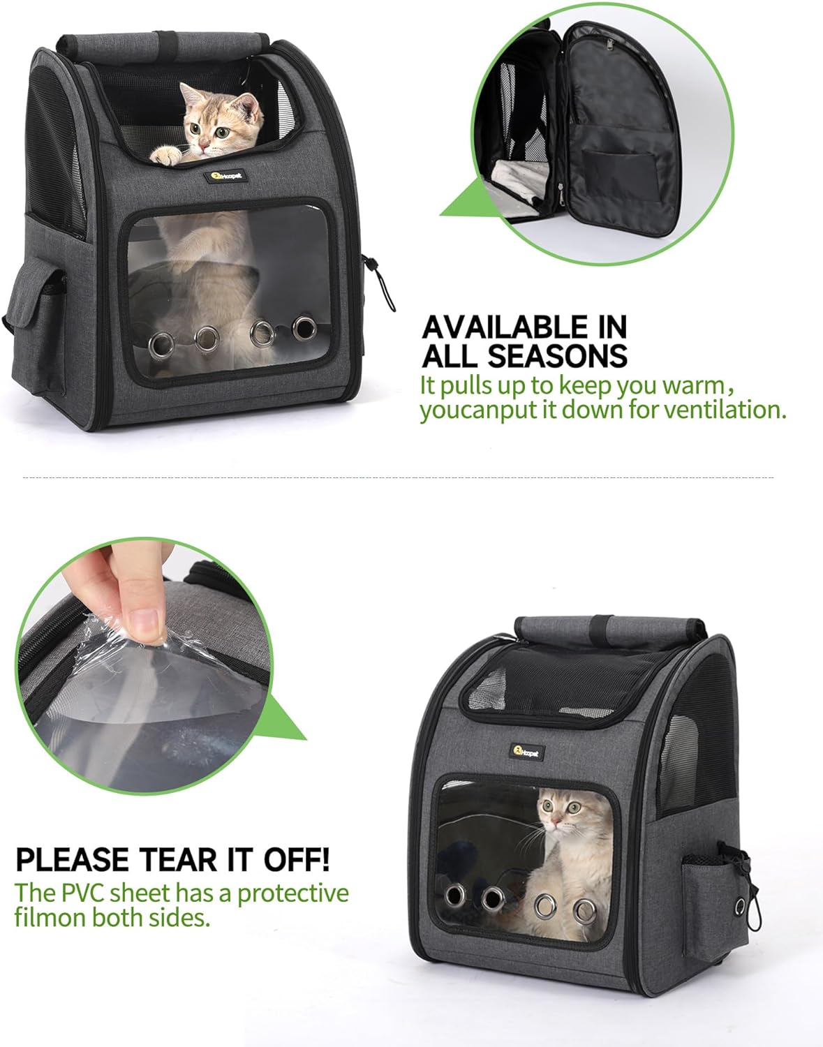 HOOPET Cat Backpack Carrier, Small and Medium Dogs and Cats Bags,Expandable Pet Carrier Backpack,Airline Approved,Suitable for Hiking/Travel/Camping, Etc, Foldable, Easy to Carry (Grey-02)