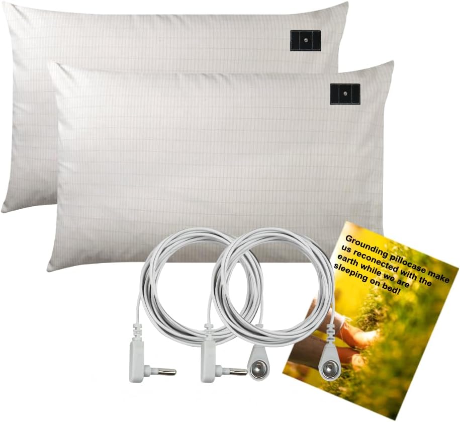 ibowee Grounding Piowcase 2 Pack, Conductive Pillowcase with US Cord for Natural Wellness and Healthy Earth Energy, 19.7 * 30 inch (Begie)