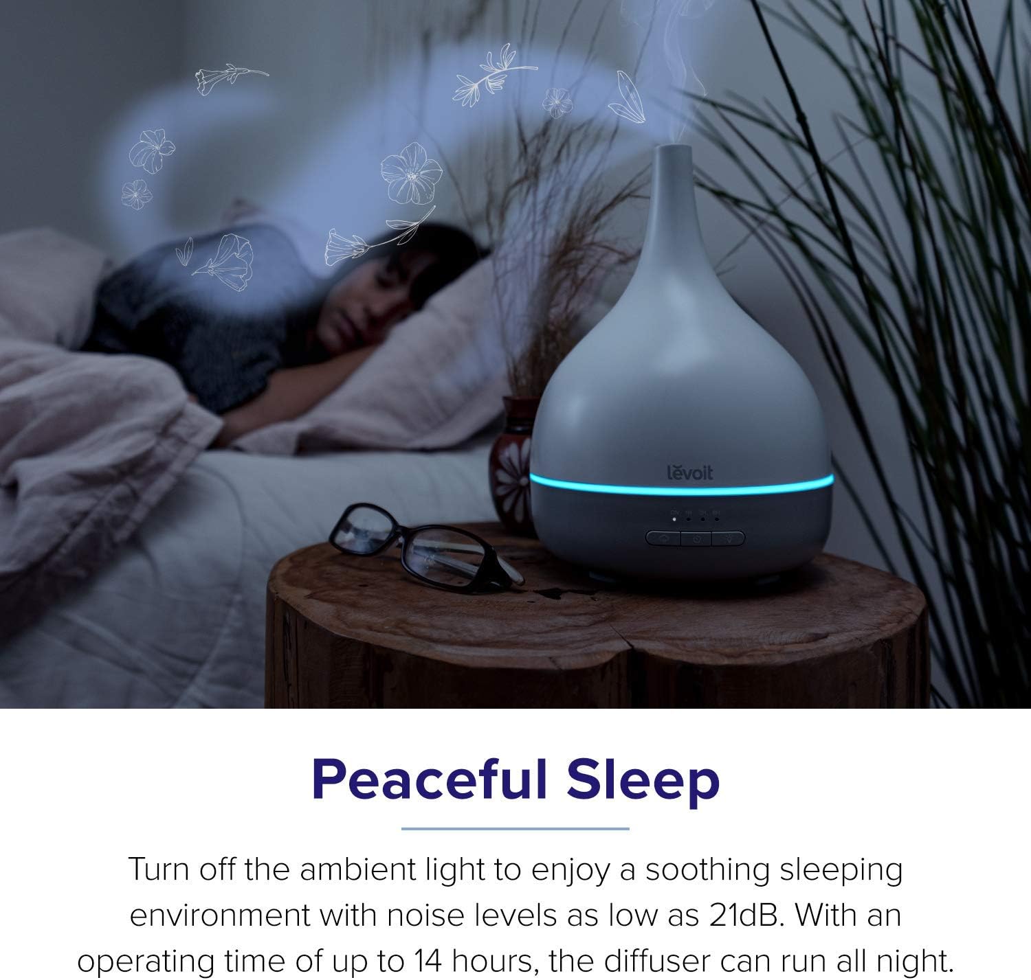 LEVOIT Essential Oil Diffuser, Aromatherapy Diffuser for Essential Oils, Cool Mist Humidifier,300ml Aroma Diffuser with 7 Color Lights  Timer, Auto Shut-off, BPA Free for Home Office Bedroom