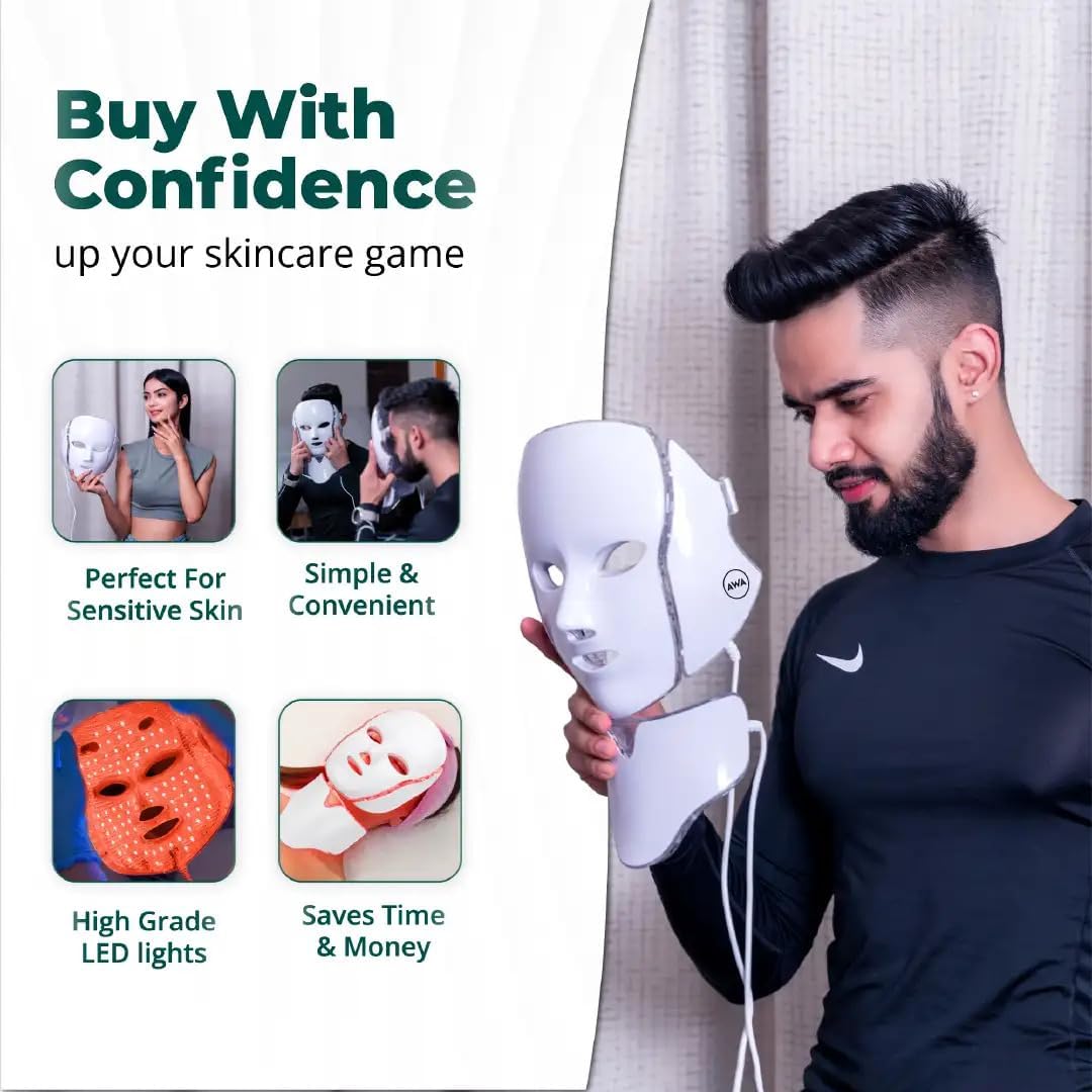 LX100 Red Light Therapy for Face  Neck,Red Light Therapy Face Mask with 7-Colors LED Light Modes
