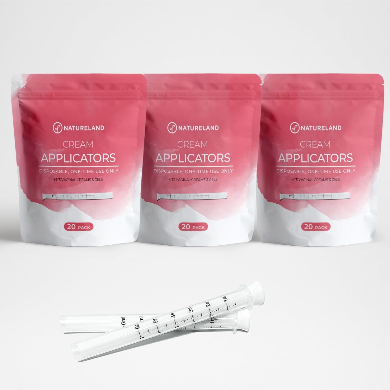 Natureland Disposable Plastic Vaginal Applicator: For Gel or Cream Products - Includes Dual Dosage Markings (Regular, 40, Count)