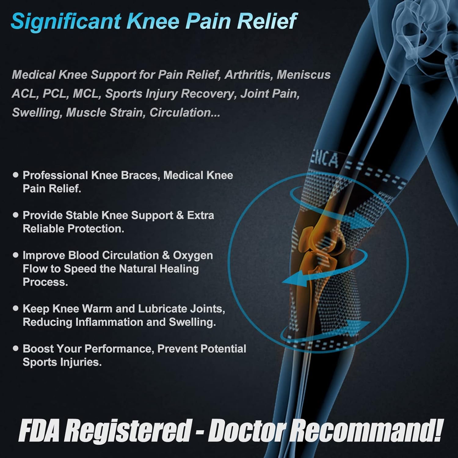 NEENCA Professional Knee Brace for Pain Relief, Medical Knee Compression Sleeve, Knee Support with Horizontal Knit Tech for Meniscus Tear, ACL, Arthritis, Joint Pain, Runner, Workout- FSA/HSA APPROVED