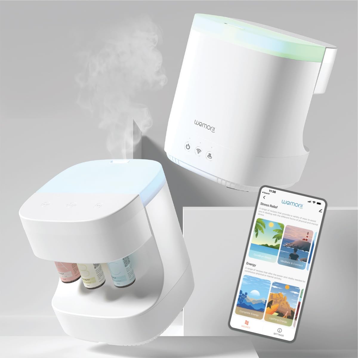 One Home - Smart Natural Wellness Diffuser with 24 Pre-Programmed Recipes, Mood Lighting  Mobile APP for Sleep, Stress Relief, Energy  Immunity Solutions