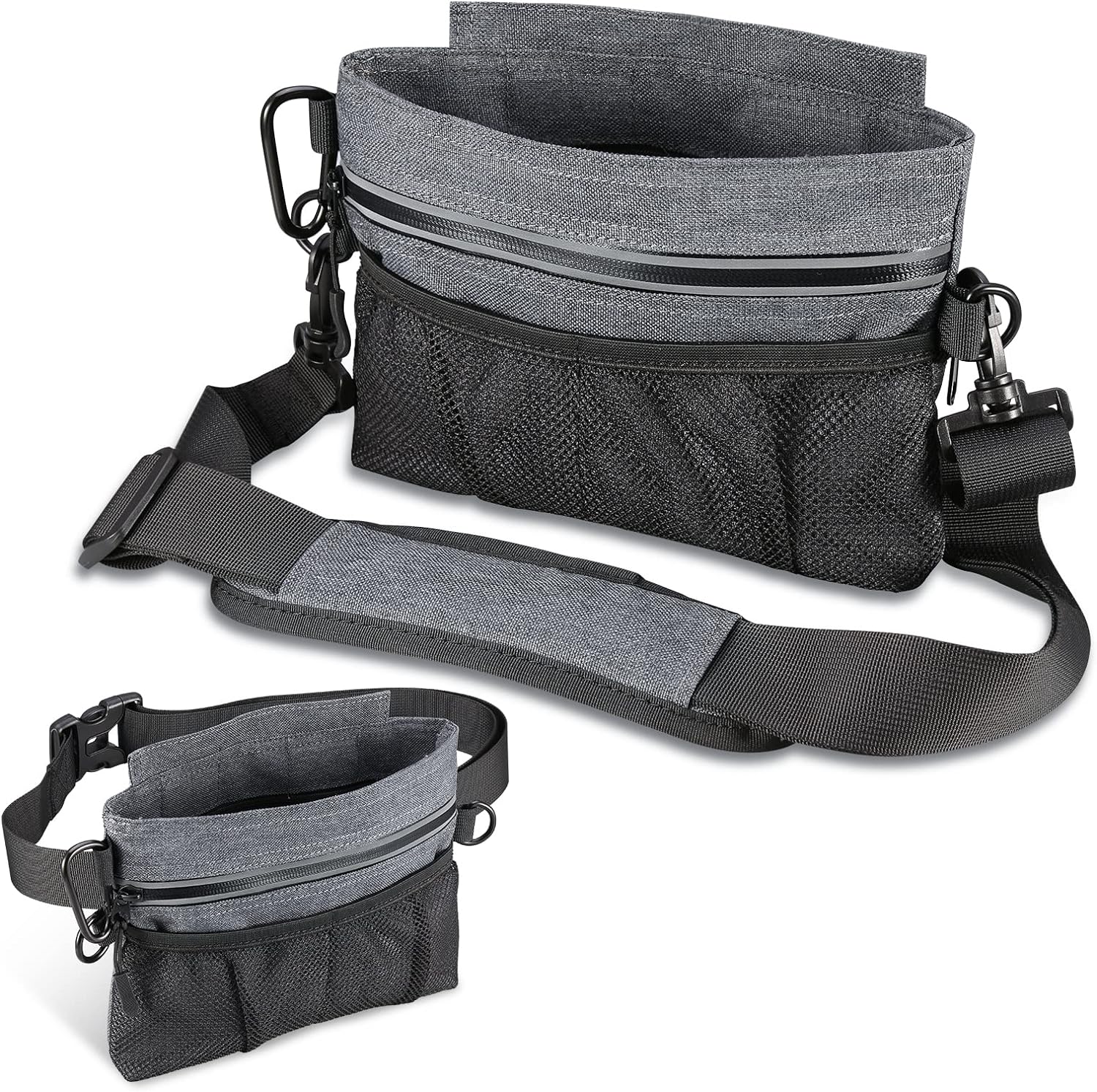 ORIA Dog Treat Training Pouch, Portable Dog Treat Bag, Snack Bag for Pets, Removable Inner Pocket, Built-in Poop Bag Dispenser, Gray