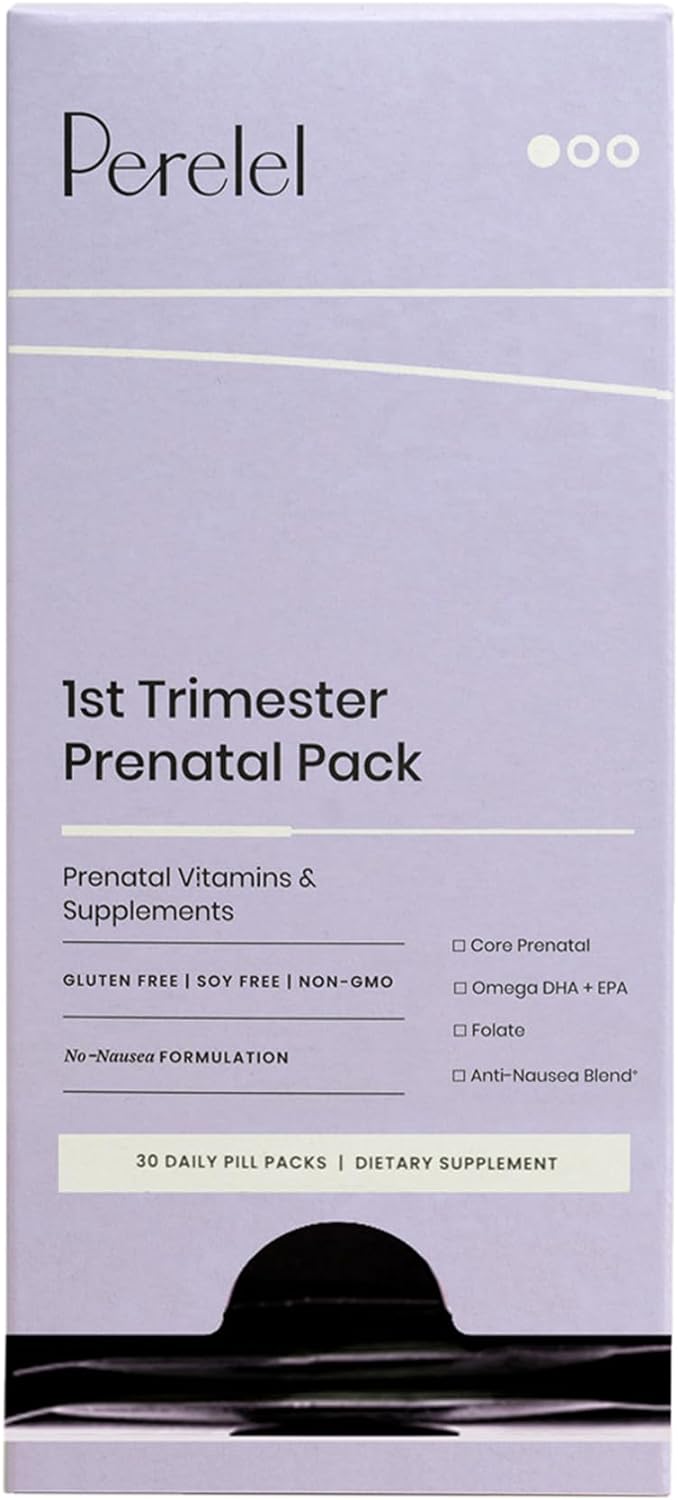 Perelel 1st Trimester Prenatal Pack - Prenatal Omega 3 Vitamins for Women - Gluten, Dairy and Soy-Free + Non-GMO (30 Daily Pill Packs)