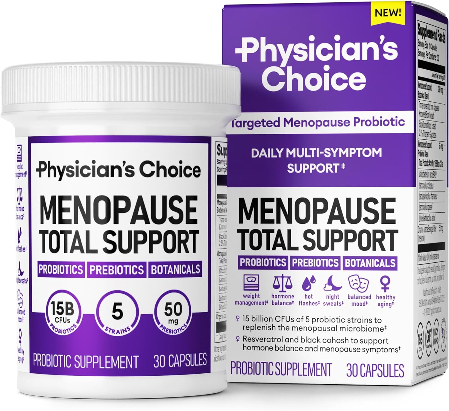 Physicians Choice Menopause Probiotic Supplement for Women - Supports Hormone Balance, Hot Flashes, Night Sweats, Weight Management, Bloating  Gut Health - with Black Cohosh, Resveratrol+ - 30ct