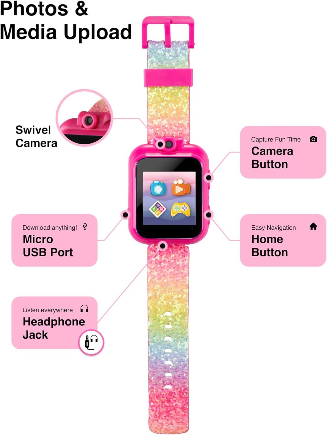 PlayZoom 2 Kids Smartwatch  Earbuds Set with Swivel Selfie Video Camera, LCD Display, STEM Learning, 20+ Games, Audio Bedtime Stories, Store and Play Music, Gift for Kids Boys Girls from 4+ Years Old