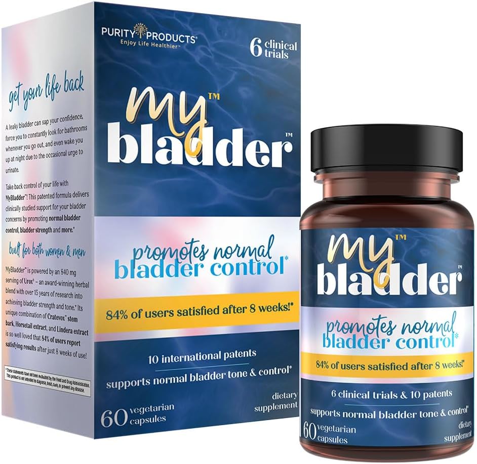 Purity Products MyBladder Support Formula Promotes Normal Bladder Control, Strength, Tone  Urinary Tract Health - for Men and Women - Clinically Studied 840mg Patented Blend - 60 Veg Caps (1)