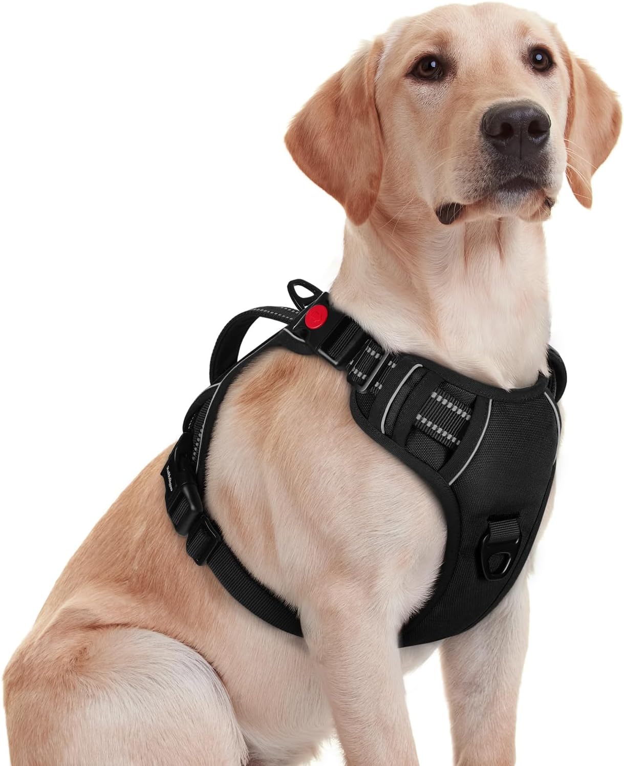 rabbitgoo Dog Harness for Large Dogs, No Pull Pet Harness with Soft Padded Handle, Adjustable Reflective Vest with 3 Buckles, Easy Walking Harness with 2 Leash Clips, Red, L