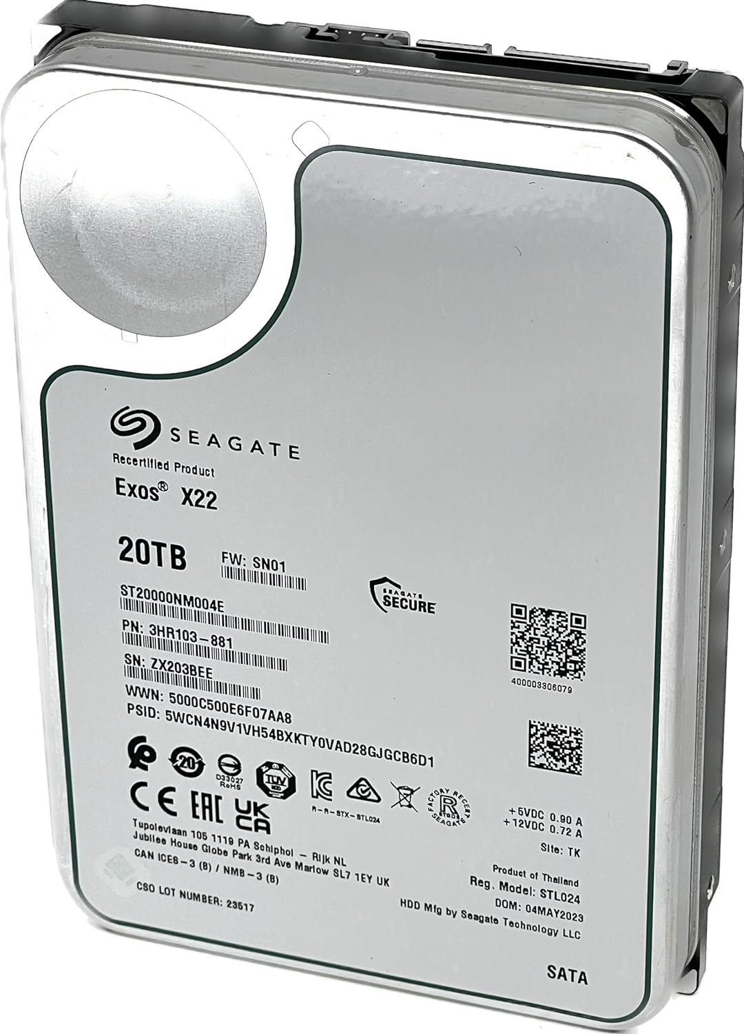 Seagate Exos X22 20TB SATA 6Gb/s 7200RPM 3.5-inch Enterprise HDD - ST20000NM004E (Renewed)