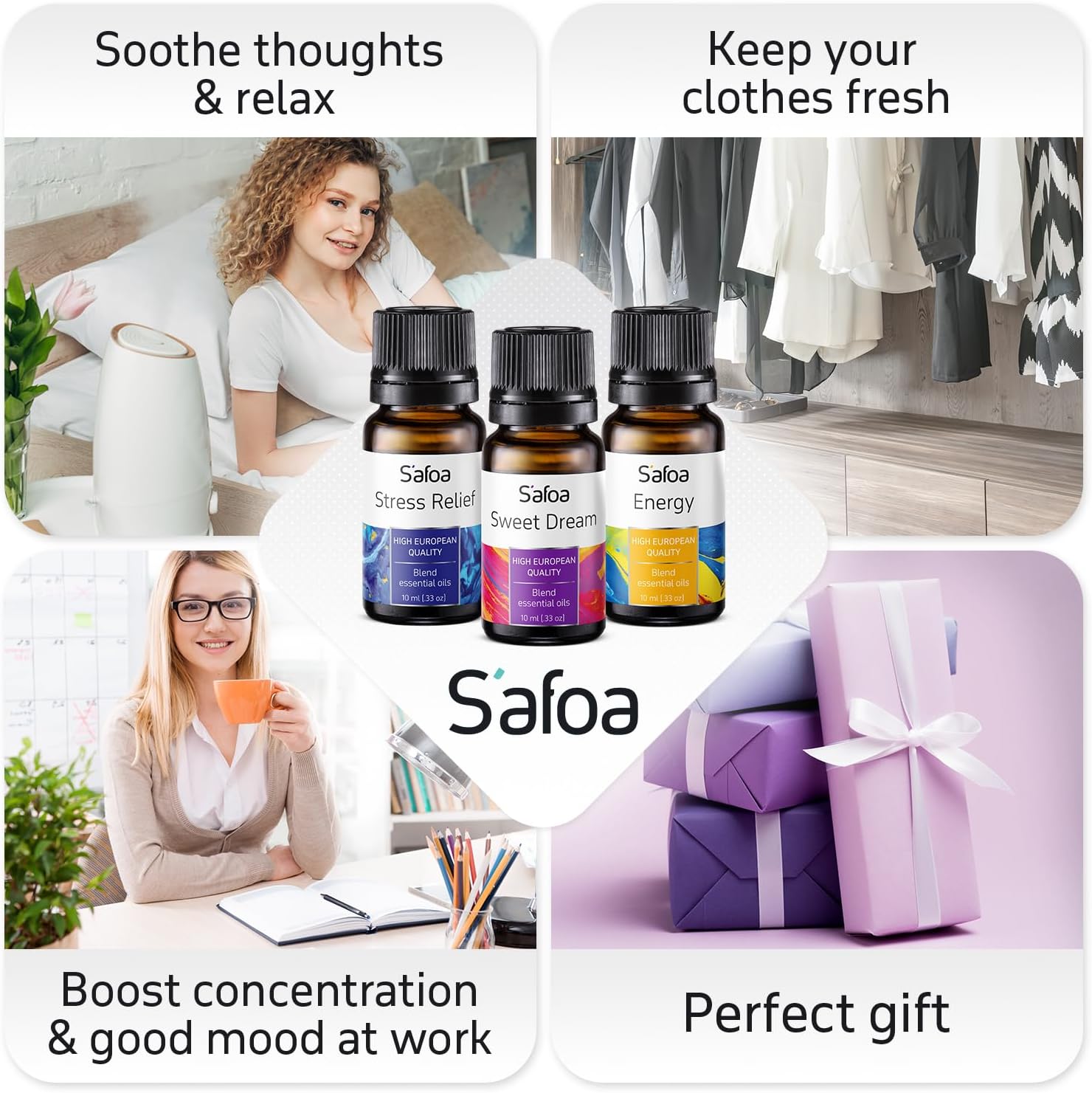 Top 6 Essential Oils Blends Set for Diffusers - Aromatherapy Oils Scents for Home  Office, Perfect for Tension Relief, Relaxation, Breath and Good Dreams Mood Boost Wellness Essential Oil Kit for SPA