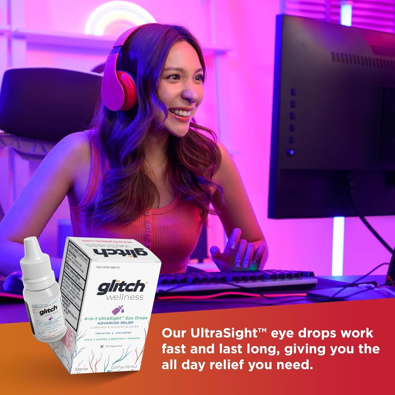 UltraSight Eye Drops for Red Eyes 15mL - 4 in 1 Advanced Relief Dry Eye Drops - All Day Comfort with Hydration, Brightening, Cooling - Effectively Soothes Irritation  Dryness - 0.5 Fl Oz