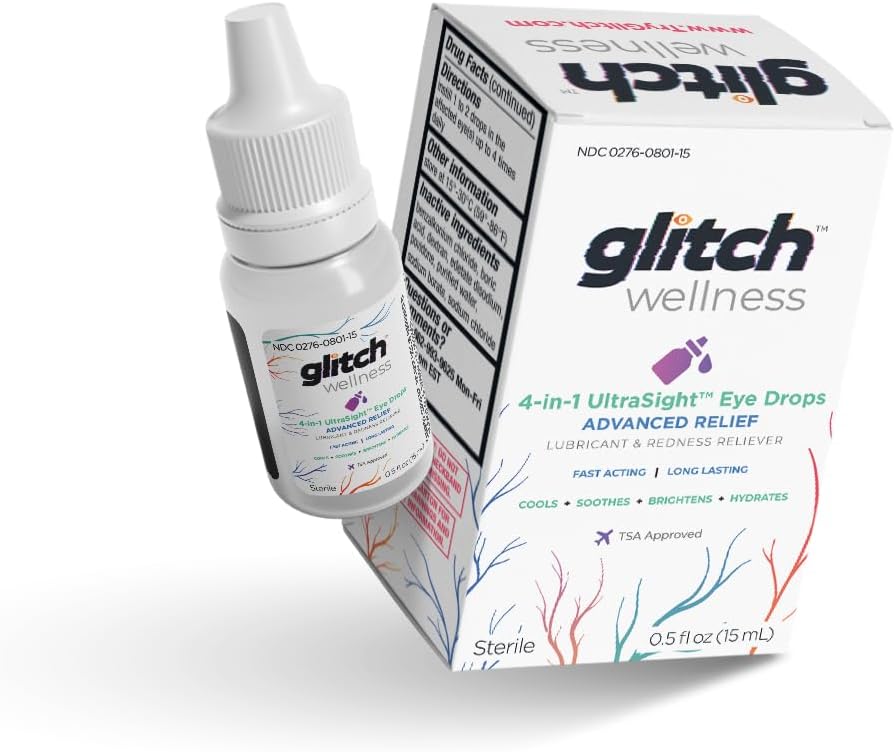 UltraSight Eye Drops for Red Eyes 15mL - 4 in 1 Advanced Relief Dry Eye Drops - All Day Comfort with Hydration, Brightening, Cooling - Effectively Soothes Irritation  Dryness - 0.5 Fl Oz