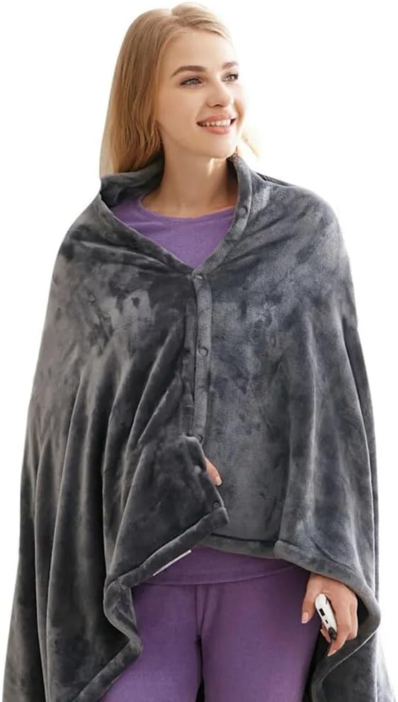 Warm Wrap Blanket Electric Heating Shawl for Men Women Kids Pets Dogs Cats Rabbits Unisex (Blue)