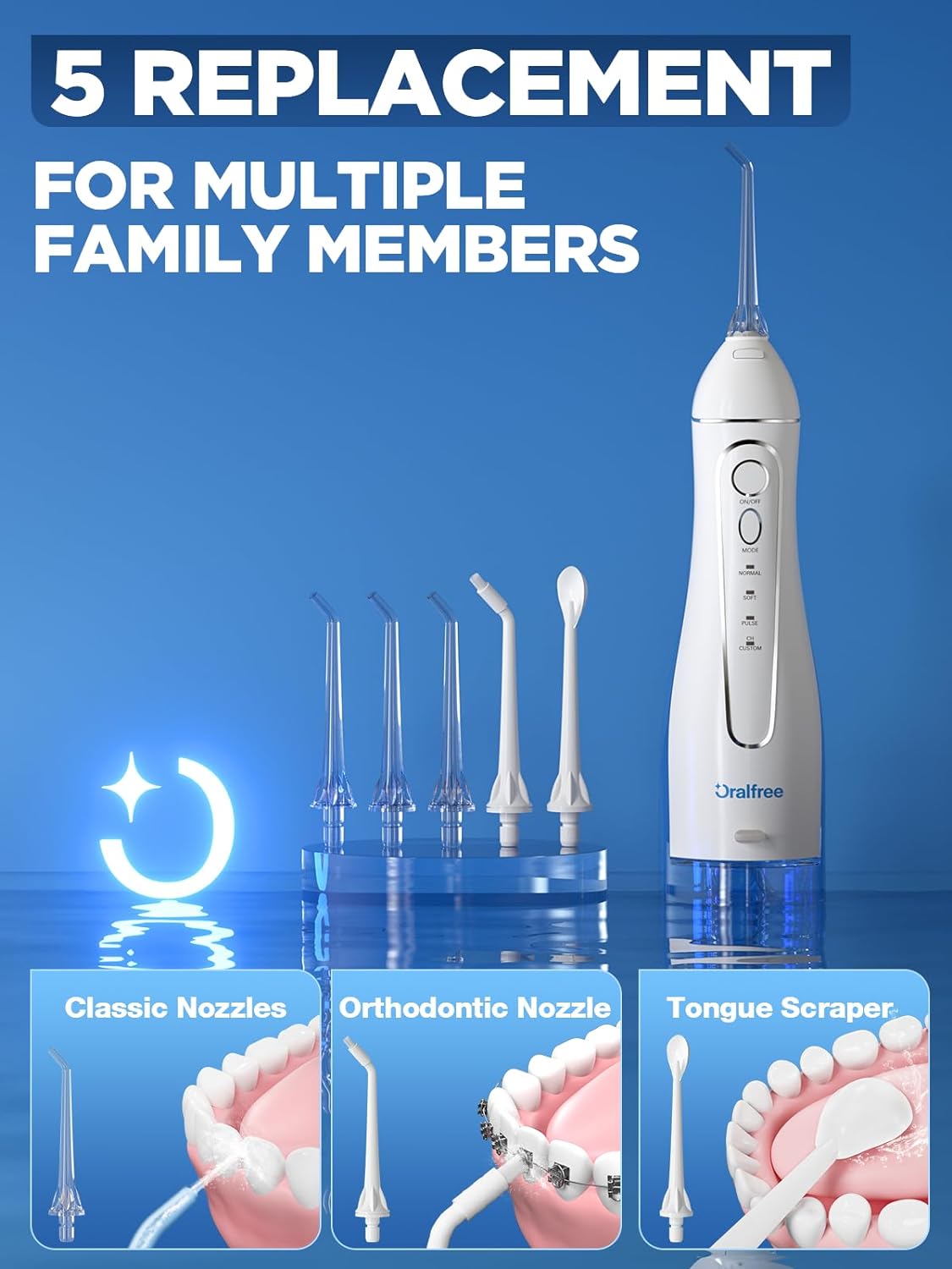 Water Dental Flosser Cordless for Teeth Cleaning - 4 Modes Oral Irrigator 300ML Braces Flossers Cleaner, Rechargeable Portable IPX7 Waterproof Powerful Battery for Travel Home