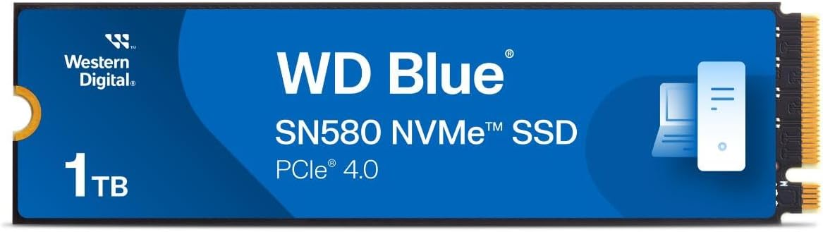 Western Digital 1TB WD Blue SN580 NVMe Internal Solid State Drive SSD - Gen4 x4 PCIe 16Gb/s, M.2 2280, Up to 4,150 MB/s - WDS100T3B0E
