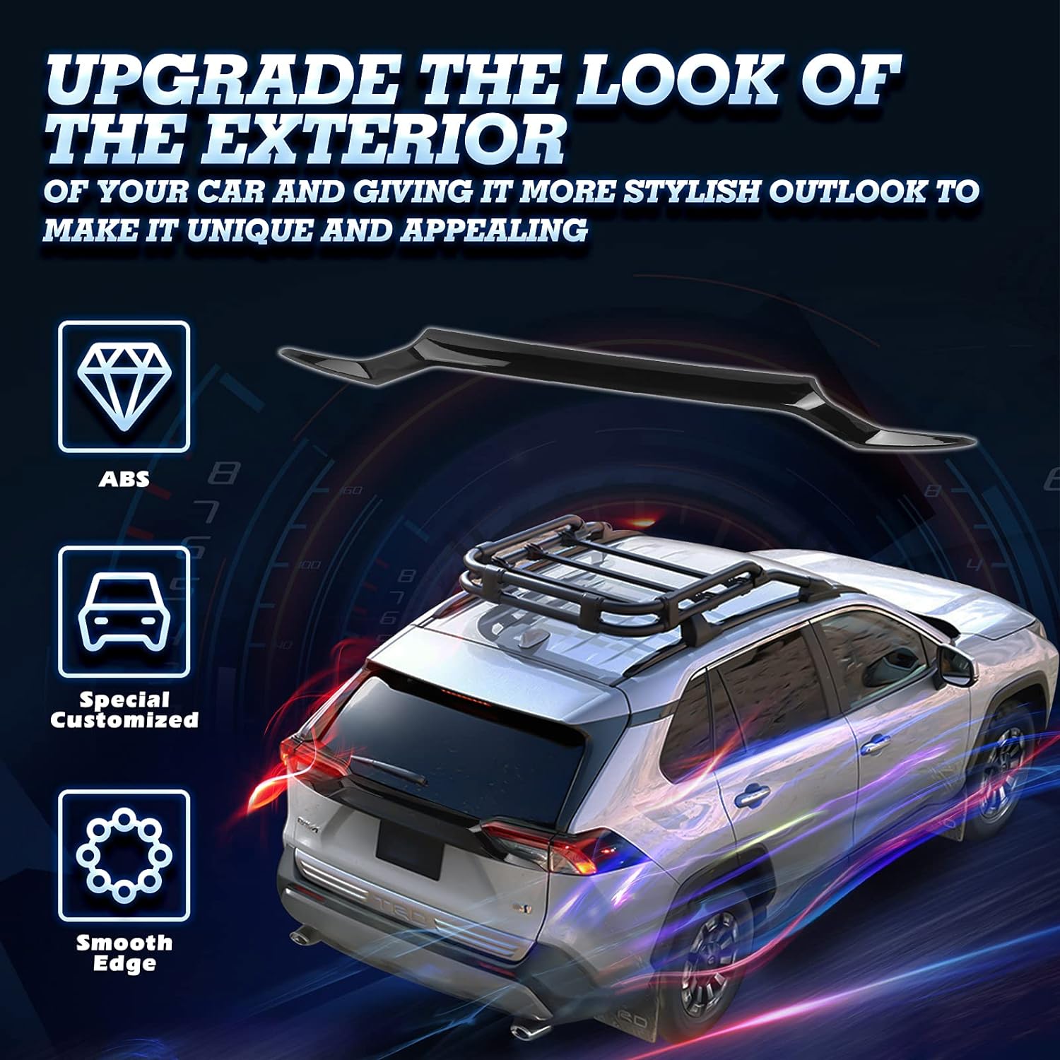 x xotic tech Exterior Rear Trunk Logo Lid Tailgate Upper Curve Strip Cover Trim, Glossy Black, Compatible with Toyota RAV4 2019-2024