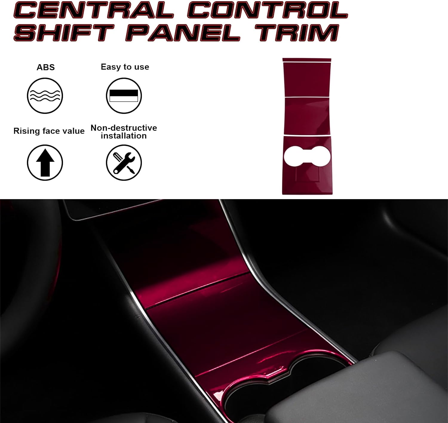 Xotic Tech Center Console Wrap Water Cup Holder Panel Cover Kit, Carbon Fiber Pattern, Compatible with Tesla Model 3 Model Y 2017-2020