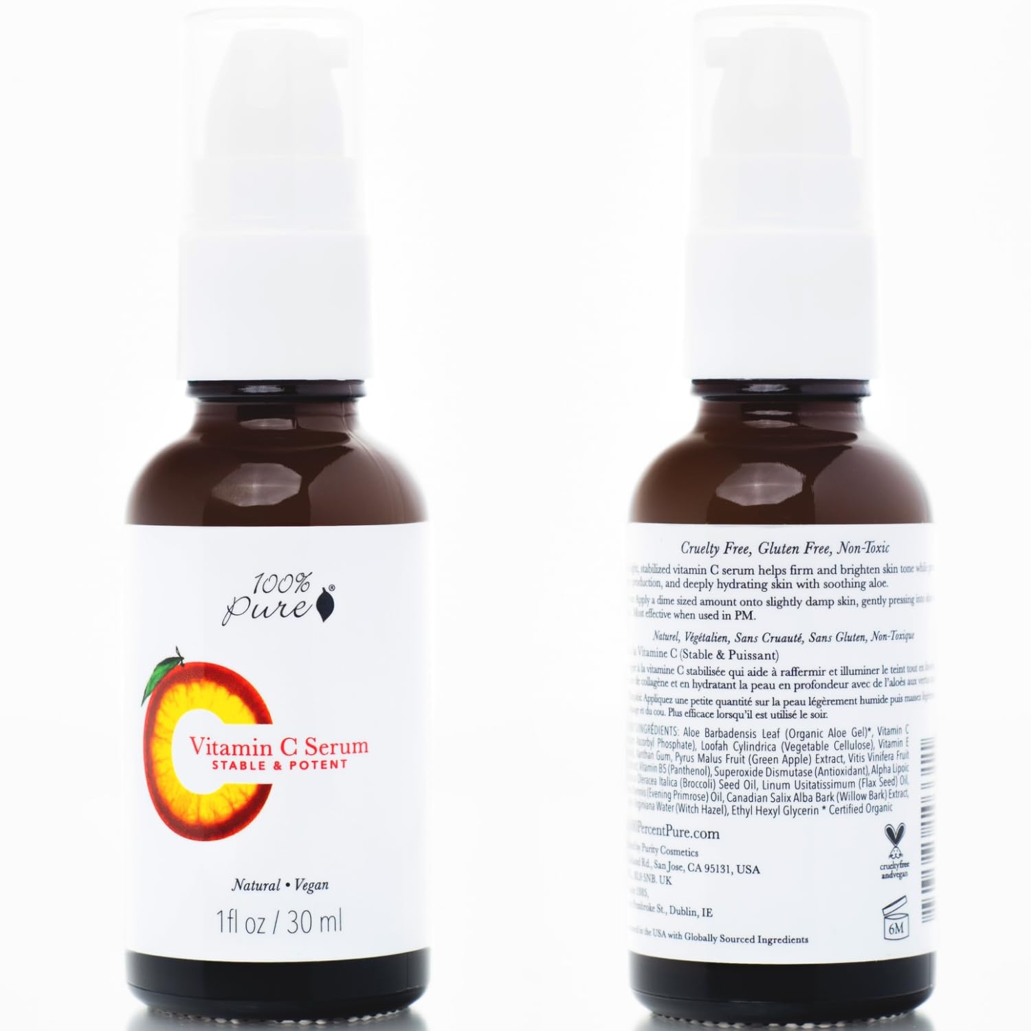 100% PURE Vitamin C Face Serum Hydrating Glow Skin Care with ALA Aloe + Vitamin E Oil - Daily Firming  Correcting Anti Aging Facial Moisturizer for Women  Men All Skin Types, Vegan - 1 Fl Oz