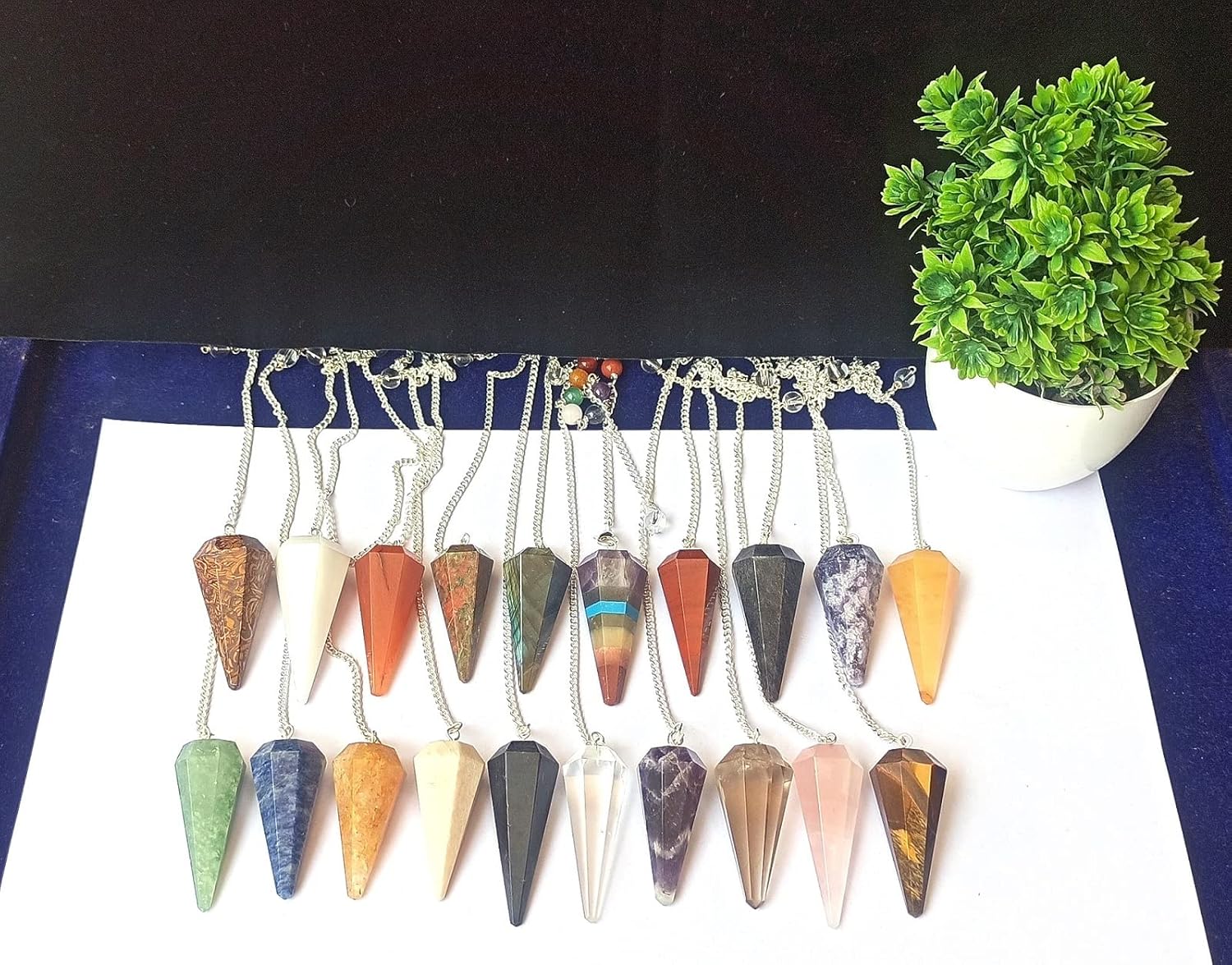 16 Pieces Per Lot of Gemstone Pendulums Fashion Powerful Meditation Psychic Success Gift FengShui Prosperity Health Wealth Reiki Dowsing Energy Wellness Crystal Healing Metaphysical
