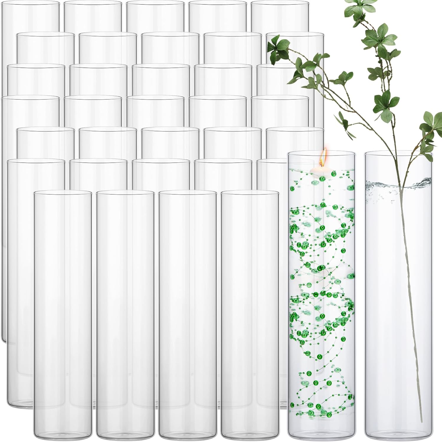 36 Pcs Glass Cylinder Vases for Centerpieces Bulk Clear Flower Vases Centerpiece Floating Candle Holders Glass Table Vases for Wedding Home Formal Dinners Decorations(14 x 3.35 Inch)