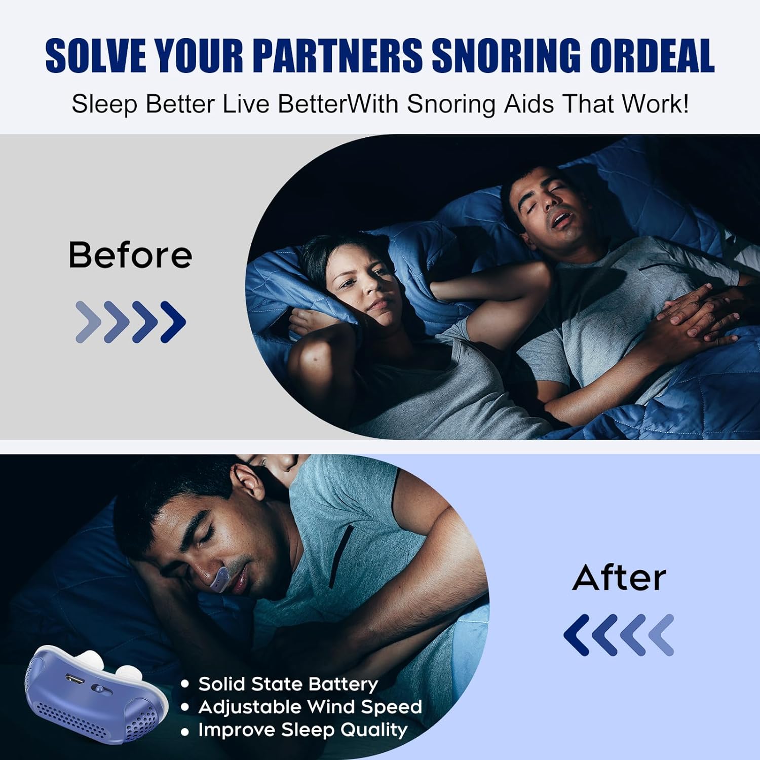 Anti Snoring Devices, Effective Snoring Prevention, Twin Turbine Electric Adjustable and Breathable, Adjustable Wind Speed, Snoring Solution for Men and Women, Suitable for All Nose Shapes. Blue-04