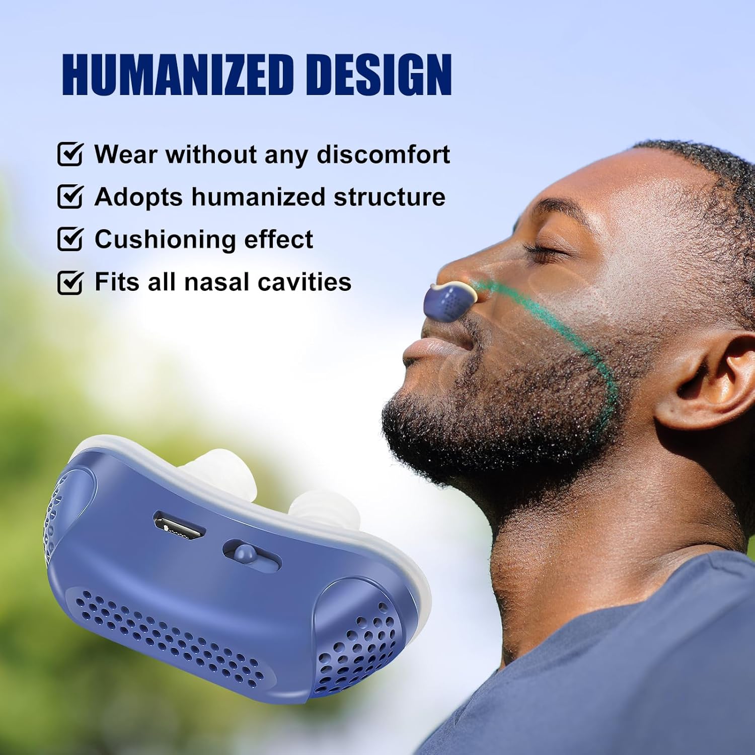 Anti Snoring Devices, Effective Snoring Prevention, Twin Turbine Electric Adjustable and Breathable, Adjustable Wind Speed, Snoring Solution for Men and Women, Suitable for All Nose Shapes. Blue-04