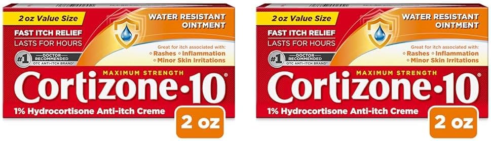 Cortizone 10 Maximum Strength Water Resistant Anti-Itch Ointment, 1% Hydrocortisone, 2 oz. (Pack of 2)