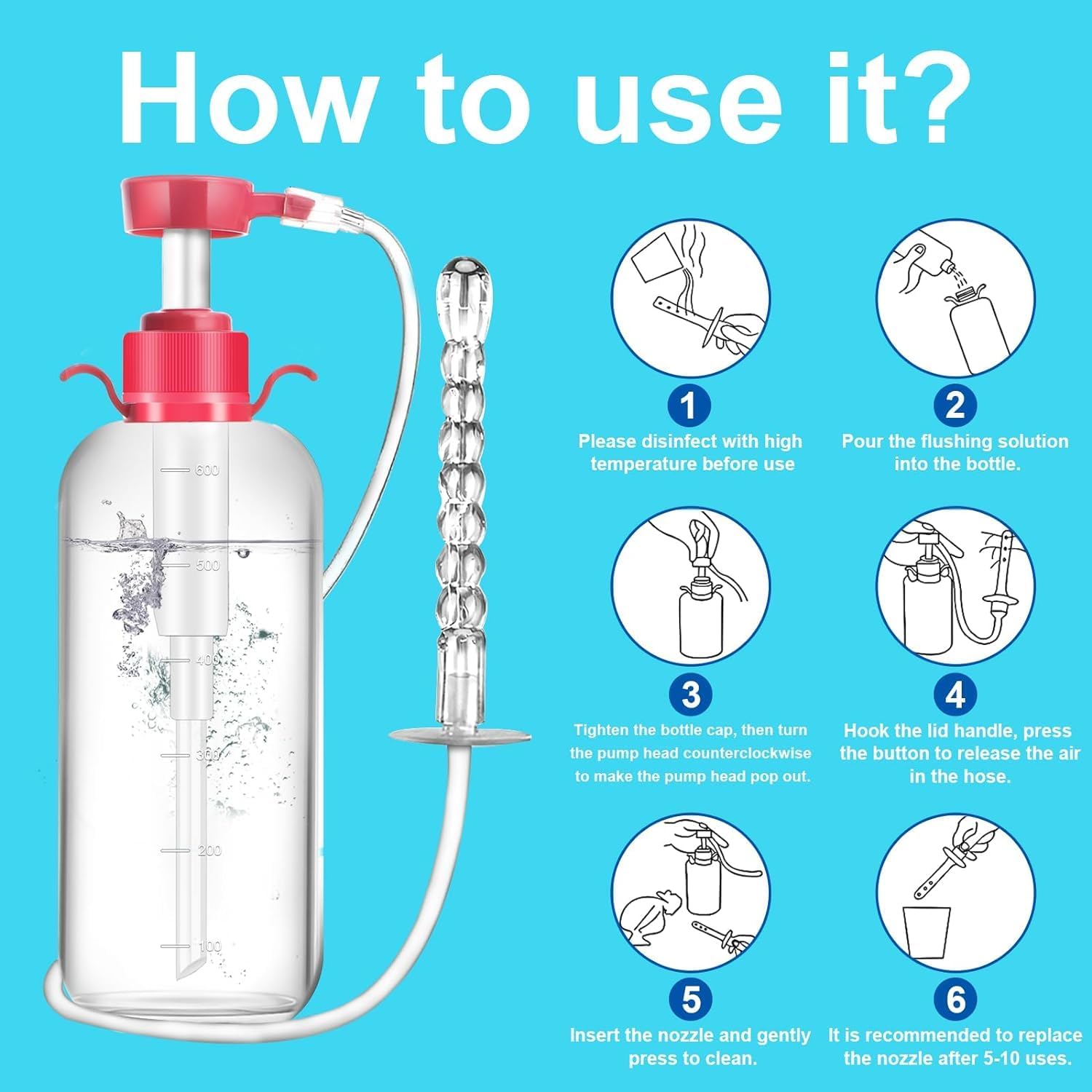 Enema Kit for Colon Cleansing Anti Back-Flow - Anal Douche with Syringe Handle and 3 Nozzle Tip - Vaginal Douche for Women/Douches for Men - 600 ml / 20.29 OZ¡­