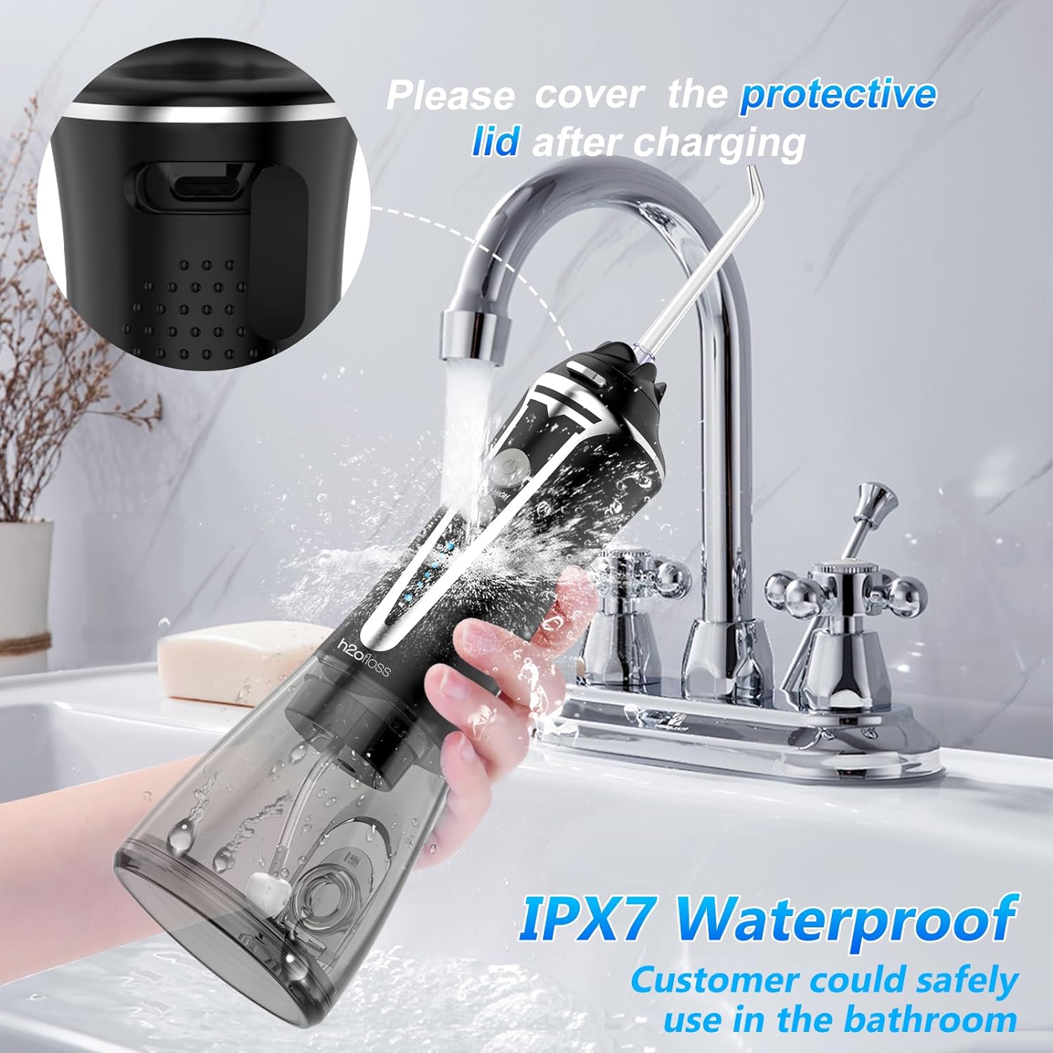 H2ofloss Water Flosser Cordless Professional Dental Oral Irrigator, Portable  Rechargeable Teeth Cleaner Picks 300ML IPX7 Waterproof Waterflosser Flossing Machine for Home Travel